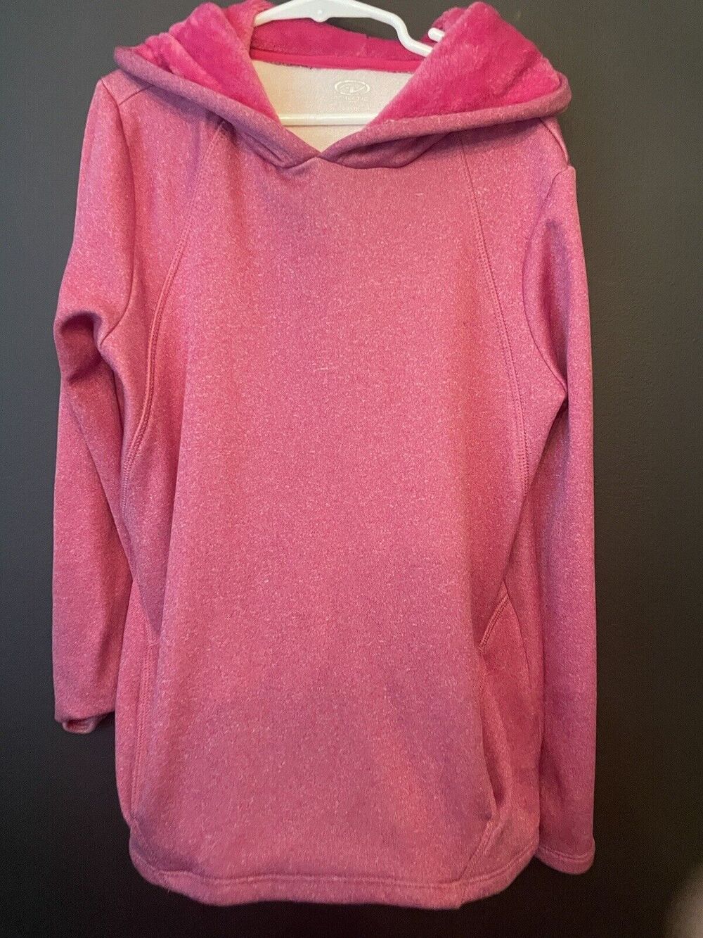 Athletic Works Girls Pink Hooded Sweatshirt Faux Fur Lined Hood 10-12